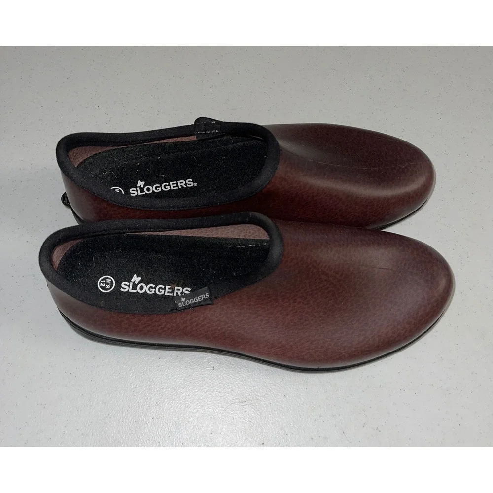 Sloggers Mens Garden Shoes Brown Waterproof Rain Clog Slip On USA Made Size 12